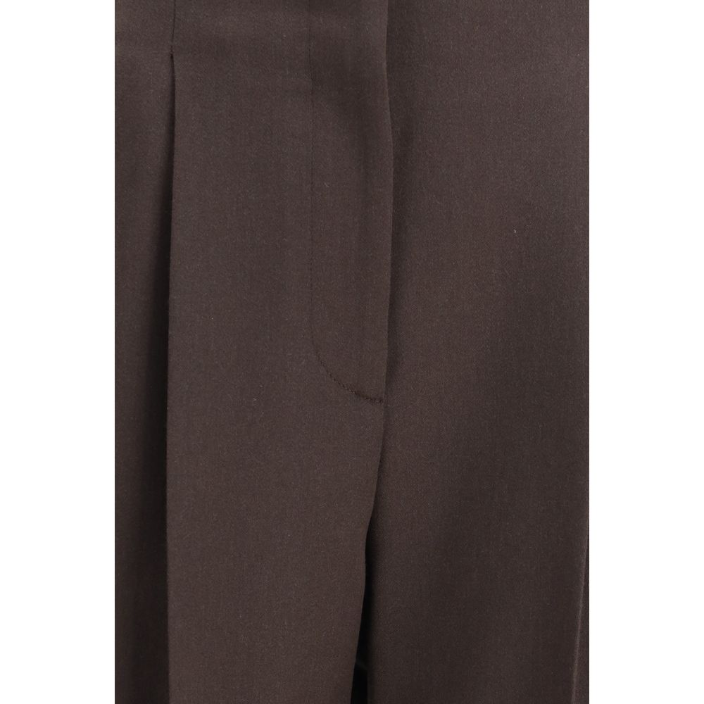 Close-up of Giorgio Armani Brown Fleece Wool Casual Pants showing minimalist design and sleek fabric detail.