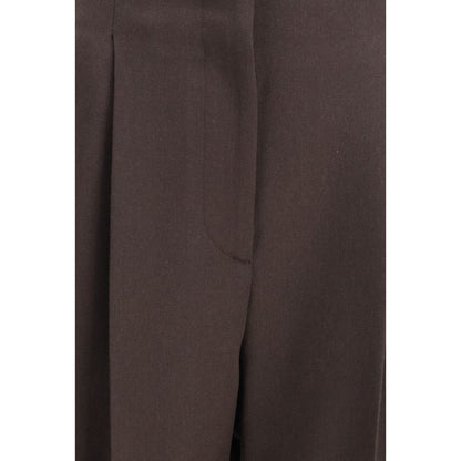 Close-up of Giorgio Armani Brown Fleece Wool Casual Pants showing minimalist design and sleek fabric detail.