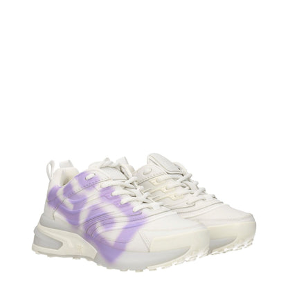 Givenchy Beige Leather Low Top Sneakers with lilac side detail, lace-up closure, and rubber sole. Casual style with 4.5 cm mid heels.
