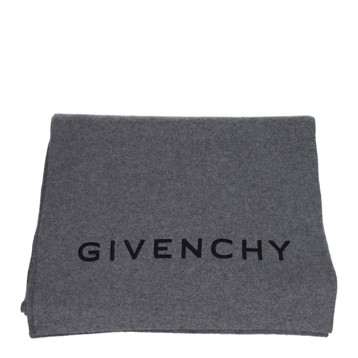 Givenchy Gray Wool Scarf with logo, 70% wool and 30% cashmere mix, measurement 40×180 cm, casual style in wolf grey color.