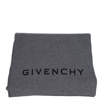 Givenchy Gray Wool Scarf with logo, 70% wool and 30% cashmere mix, measurement 40×180 cm, casual style in wolf grey color.