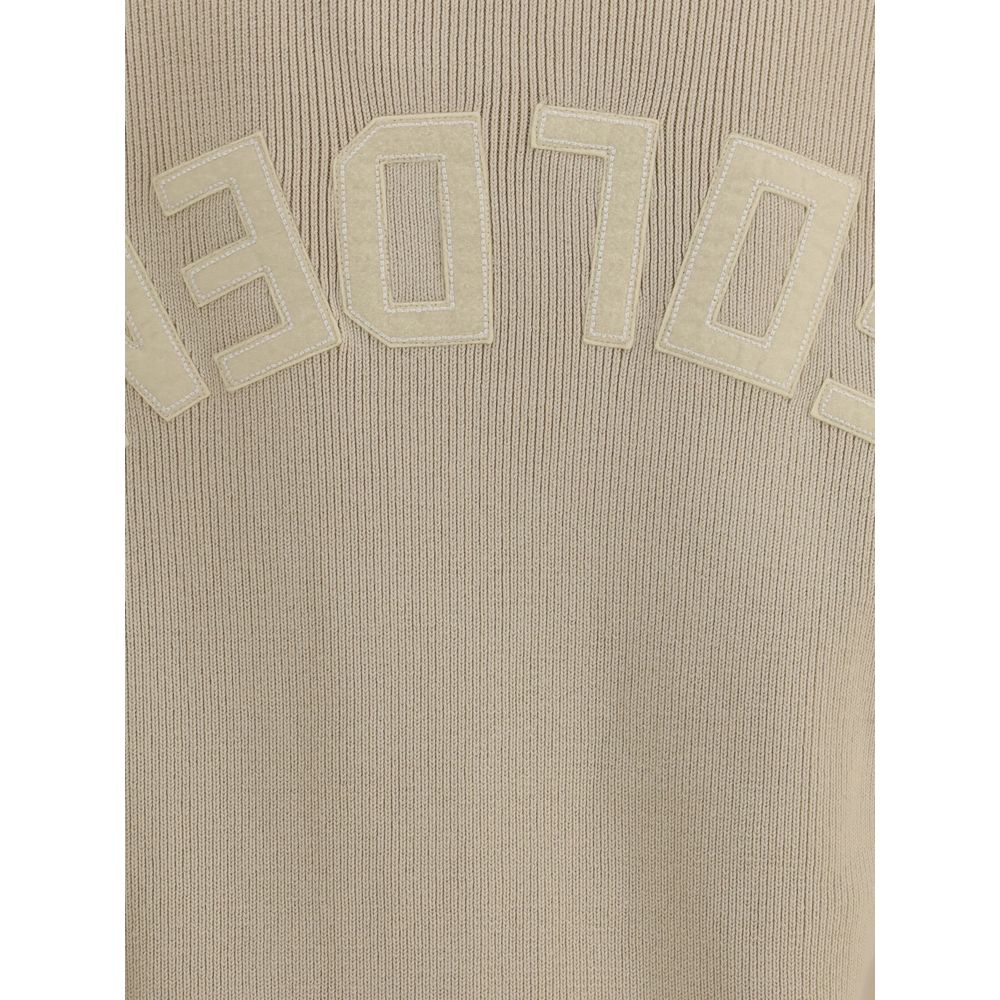 Golden Goose Beige Cotton Sweatshirt with ribbed-knit texture and printed logo detail on back, showcasing casual-chic style for AW25 season.