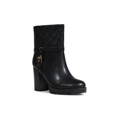 Guess Black Polyethylene Ankle Boots with embossed logo and metallic buckle