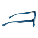 Side view of Guess Blue Women Glasses Frame with full-rim square design, plastic material, and spring hinge in blue color.