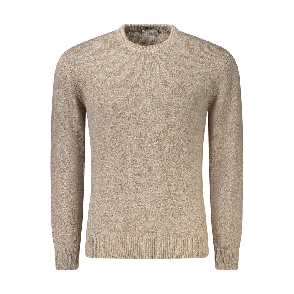 Guess Jeans Beige Cotton Men Sweater with crew neck and long sleeves.