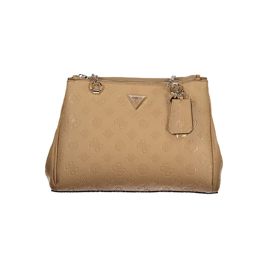 Guess Jeans Beige Polyethylene Women Handbag with chain shoulder handles and ample compartments for essentials.