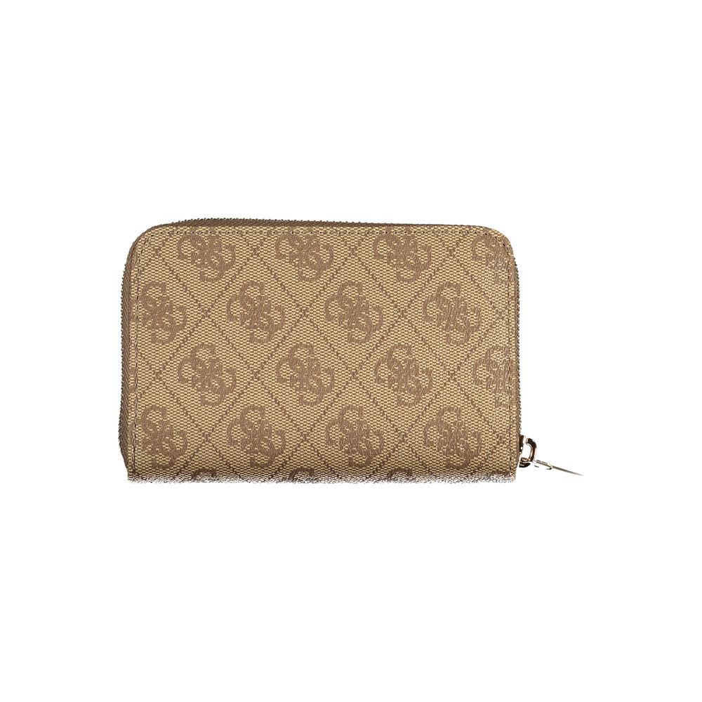 Guess Jeans Beige Polyethylene Women Wallet with zip closure and pattern, ideal for organizing essentials with style and elegance.