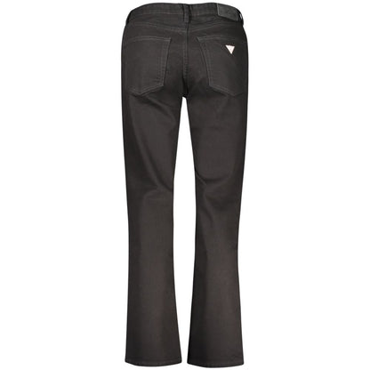 Back view of Guess Jeans Black Cotton Women's Jeans showcasing mid-rise straight design and logo detail.