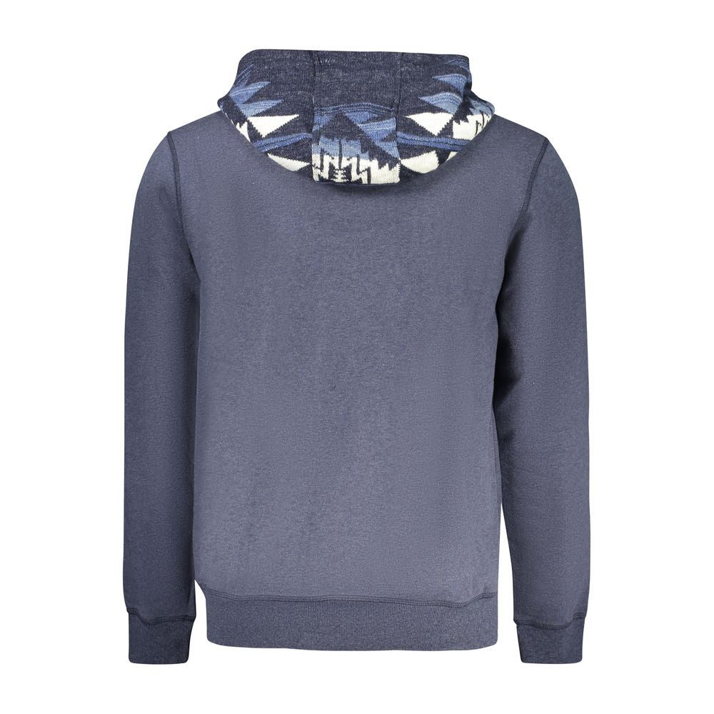 Guess Jeans Blue Cotton Men Sweater with hooded design, back view of sweatshirt showing contrasting pattern on hood.