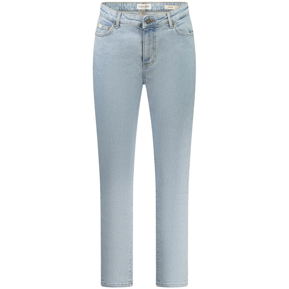 Guess Jeans Blue Cotton Women's Skinny Jean with five pockets, showcasing chic style and a washed blue aesthetic.