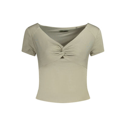 Guess Jeans Green Modal Women Top with short sleeves, sweet neckline, and iconic Guess logo for style and comfort.