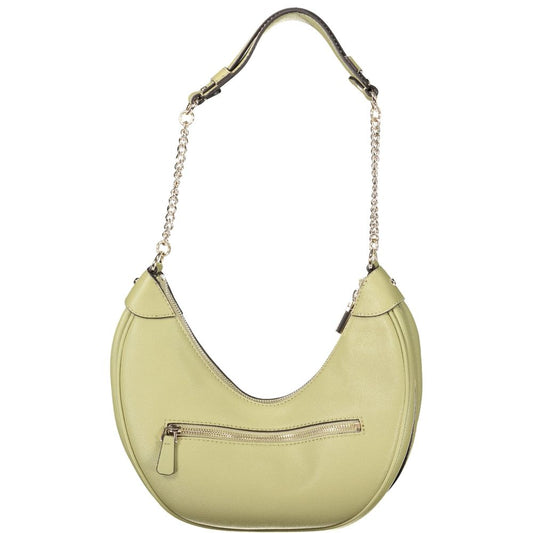 Guess Jeans Green Polyethylene Handbag with chain shoulder handle, external pocket, contrasting details, and protective feet.