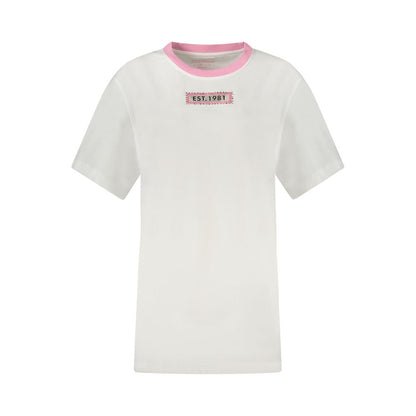 Guess Jeans White Cotton Women T-Shirt with rhinestones and pink details, eco-friendly fashion