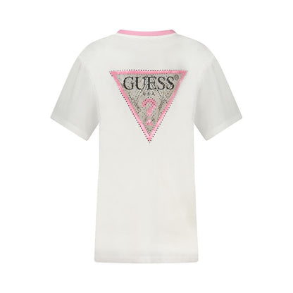 Guess Jeans White Cotton Women T-Shirt with rhinestone embellishments, organic cotton, and classic Guess logo.