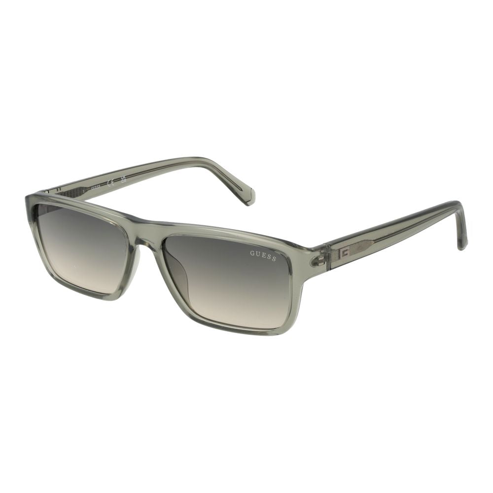 Guess Olive Men Sunglass with olive plastic frame, full-rim style, gradient green lenses, rectangle shape, 100% UVA & UVB protection.