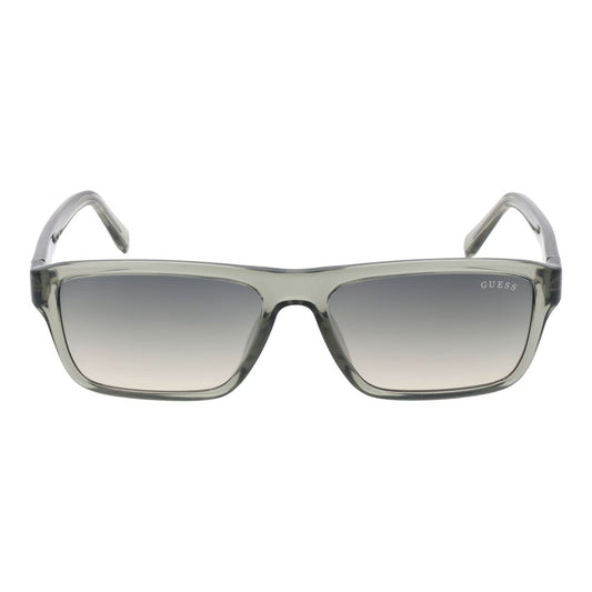 Guess Olive Men Sunglass with olive plastic full-rim frame and gradient green lenses, stylish rectangle design for men.