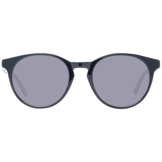 Hackett Black Men Sunglass with round grey lenses and black acetate full-rim frame, offering 100% UVA & UVB protection.