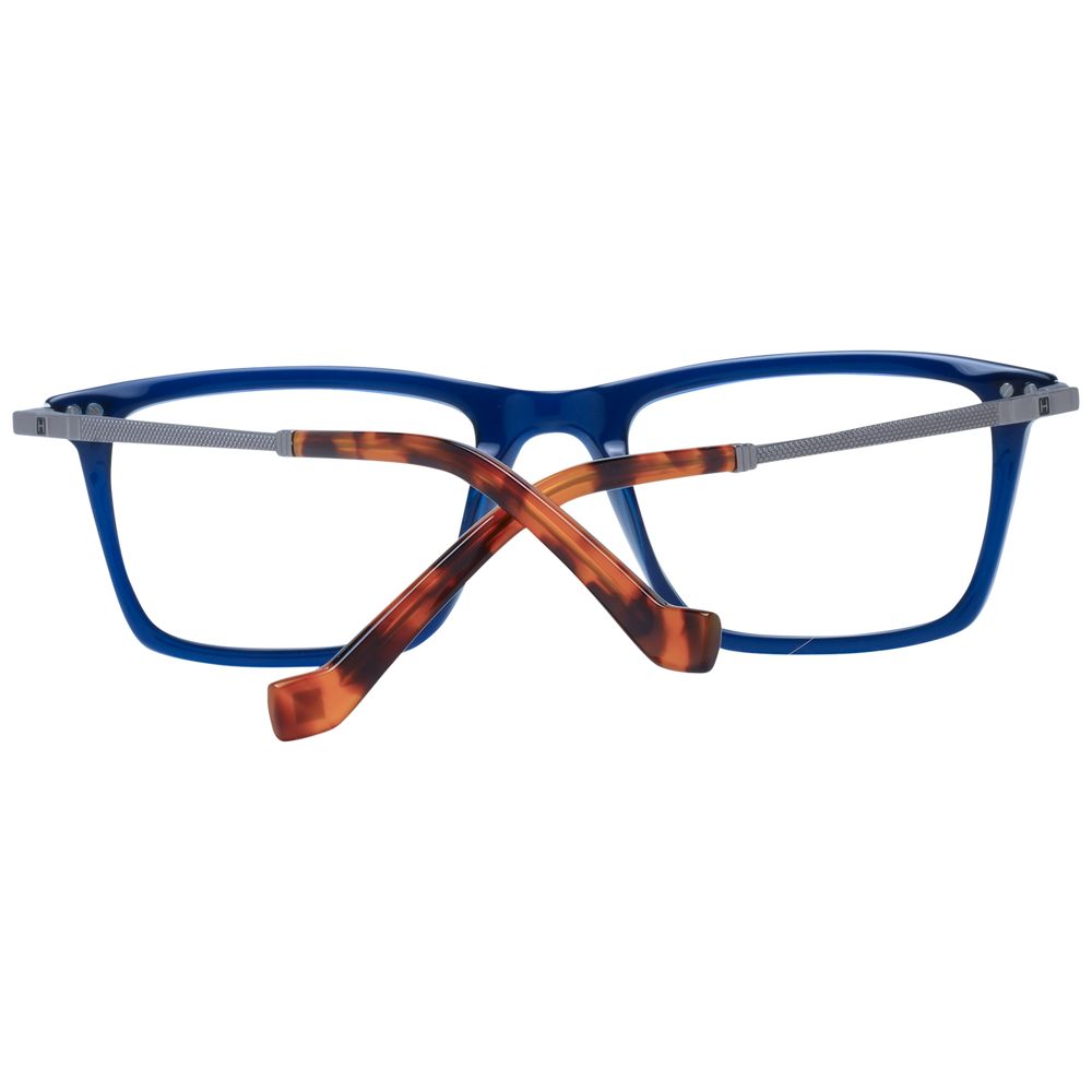 Hackett Blue Men Glasses Frame in full-rim acetate, rectangular style with demo lenses. Includes branded case. Frame size: 135mm width, temples 140mm.