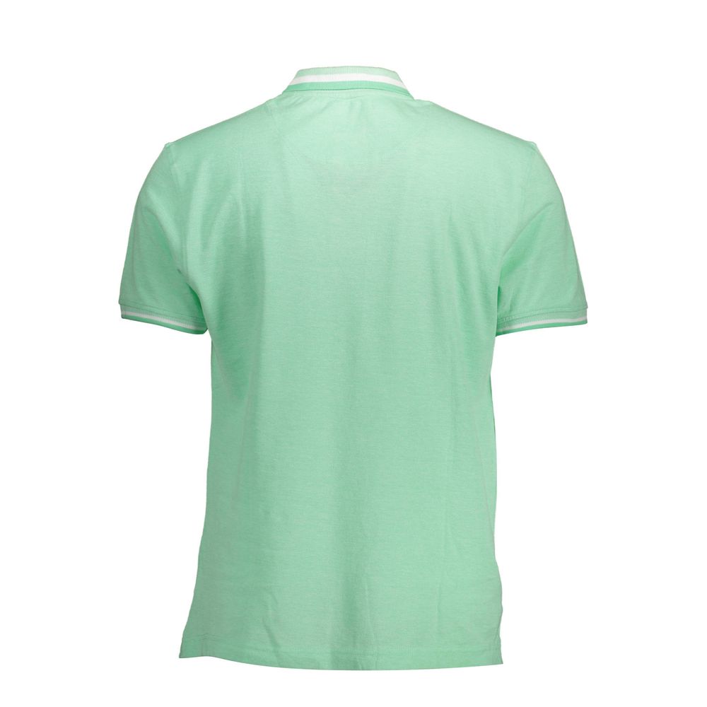 Back view of Harmont & Blaine Green Cotton Men Polo Shirt in crisp green with contrasting details and logo.