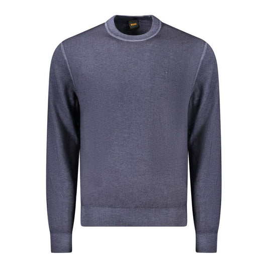 Hugo Boss Blue Wool Sweater, long-sleeved, crew neck with logo embroidery.