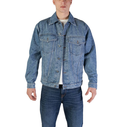 Front view of Hugo Boss Light Blue Cotton Denim Jacket with classic collar and flap chest pockets.