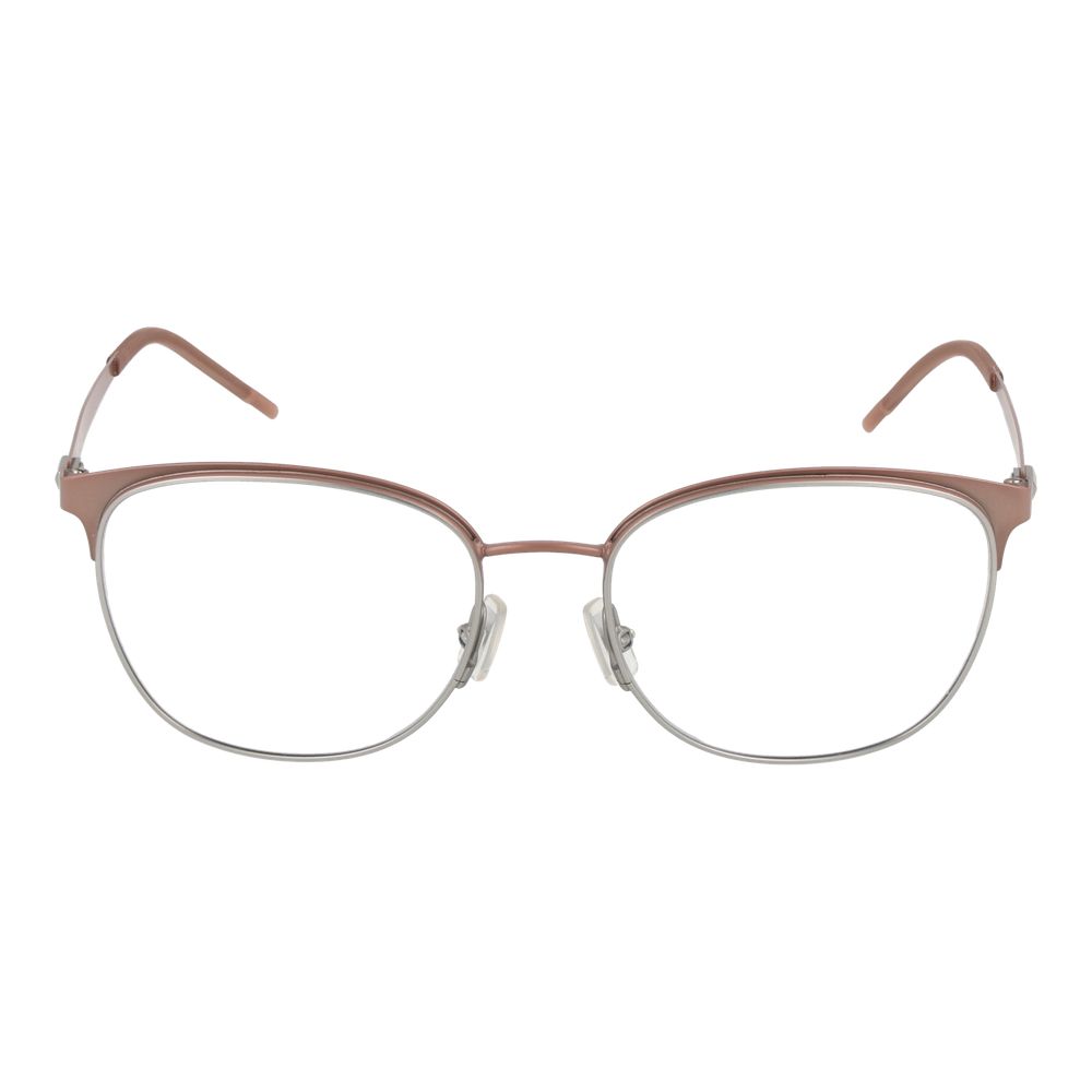 Hugo Boss Pink Women Glasses Frame in rose color, stainless steel full-rim rectangle style for women, size 53-17-145.