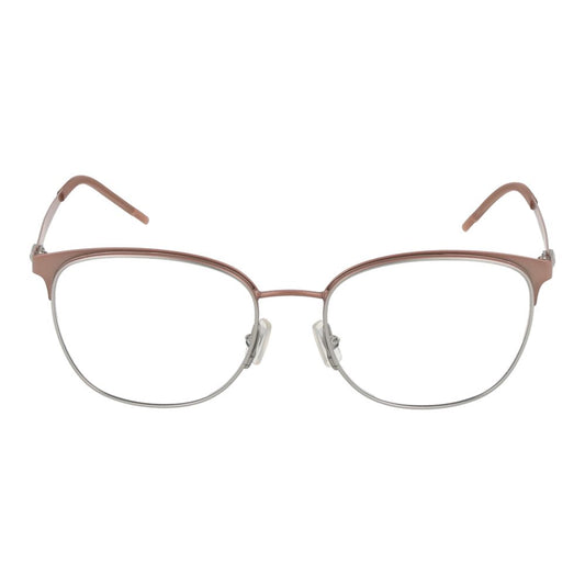 Hugo Boss Pink Women Glasses Frame in rose color, stainless steel full-rim rectangle style for women, size 53-17-145.