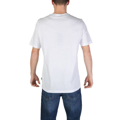 Back view of Hugo Boss White Cotton Clothing men's t-shirt, showcasing short sleeves and regular fit design.