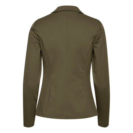 Back view of ICHI Green Polyester Blazer with notched lapels and soft fit for office or casual wear.