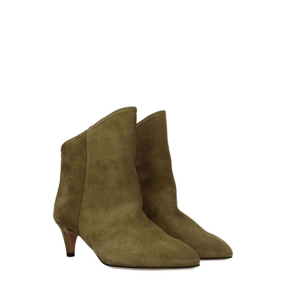 Isabel Marant Gray Leather Ankle Boots with pointy toe and mid heels, featuring suede upper and leather sole.