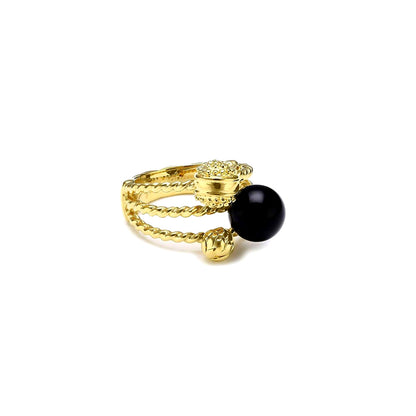 JUST CAVALLI JEWELS JEWELRY Mod. SCXA08012 gold ring with black gemstone detail.