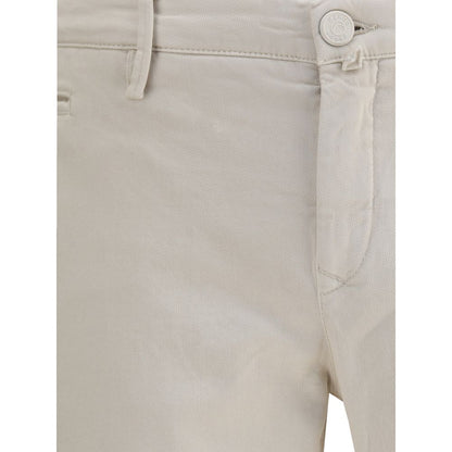 Close-up of Jacob Cohen Beige Cotton Casual Pants, showcasing slim fit design with front zipper and button closure.