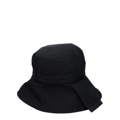 Jacquemus Black Cotton Bucket Hat with vintage effect, casual style, made of 75% cotton, shown in solid black color.