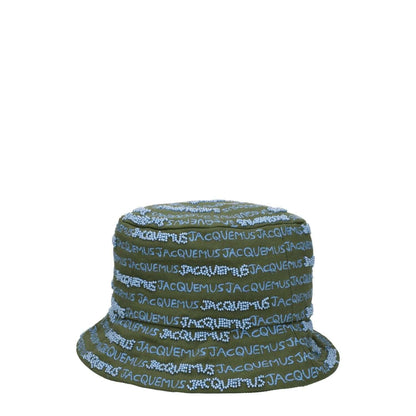 Jacquemus Green Cotton Bucket Hat with logo design and beaded embellishments in khaki.