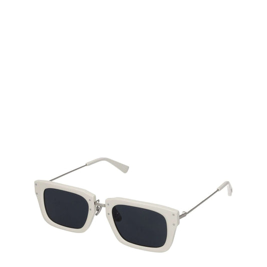 Jacquemus White Acetate Sunglasses with square frame, dark lenses, and silver accents. Includes protective case in the new collection.