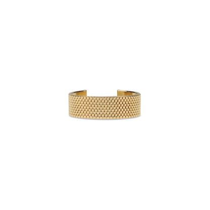 Jil Sander Gold Brass Bracelet with refined mesh texture, minimalist design for AW25 season, engraved inside with brand logo.