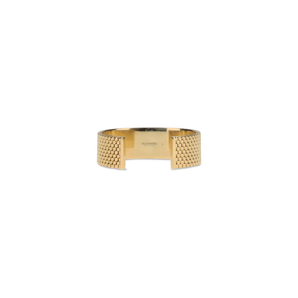 Jil Sander Gold Brass Bracelet with refined mesh texture and engraved logo, minimalist design for AW25 season, made of 100% brass.
