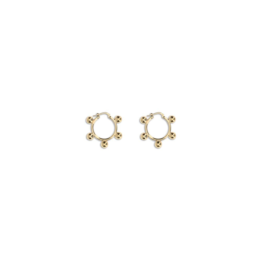 Jil Sander Gold Brass Earrings with hoop design and engraved logo, featuring antioxidant finish for durability in elegant gold tone.
