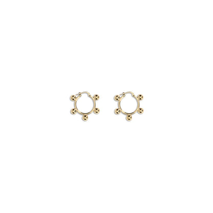 Jil Sander Gold Brass Earrings with hoop design and engraved logo, featuring antioxidant finish for durability in elegant gold tone.