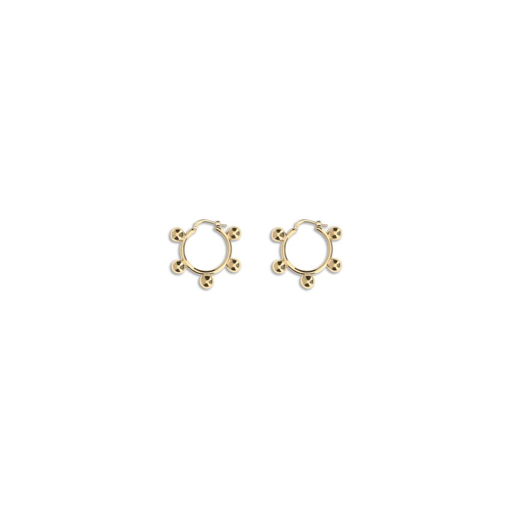 Jil Sander Gold Brass Earrings with contemporary hoop design and engraved logo, featuring antioxidant finish for comfort and durability.