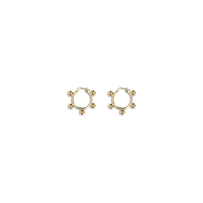 Jil Sander Gold Brass Earrings with contemporary hoop design and engraved logo, featuring antioxidant finish for comfort and durability.