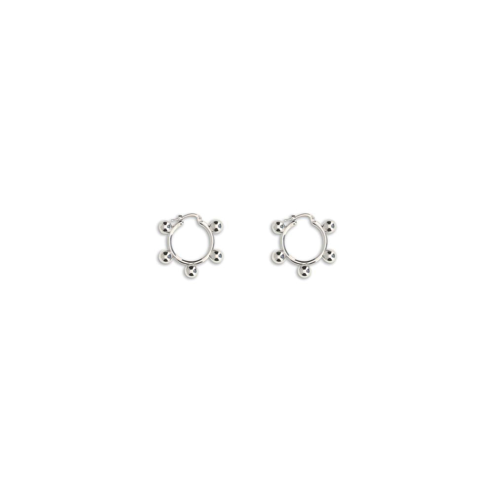 Jil Sander Silver Brass Earrings with hoop design and engraved logo, made from 100% brass and nickel-tested for comfort.