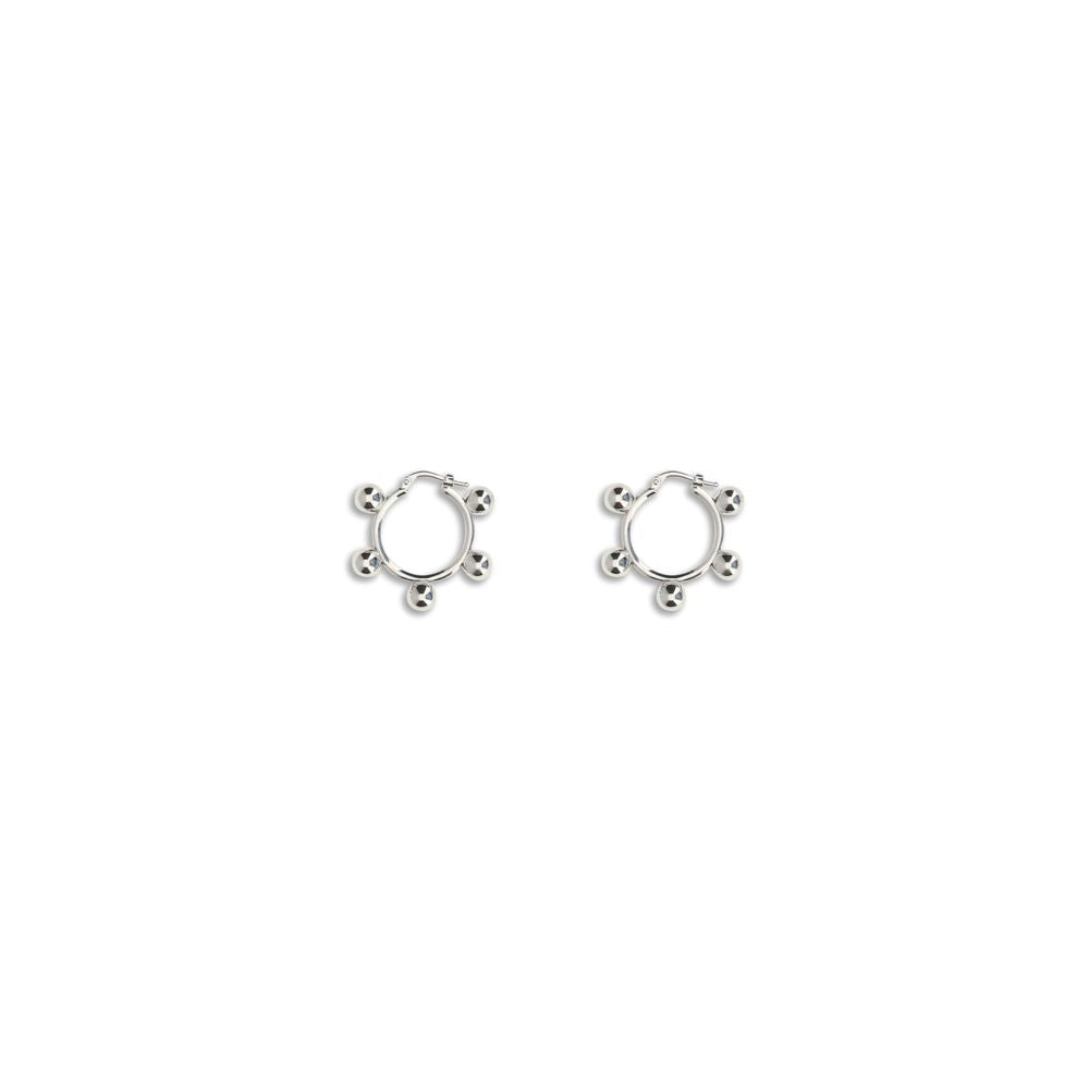 Jil Sander Silver Brass Earrings with hoop design, antioxidant finish, and engraved logo for AW25 season.