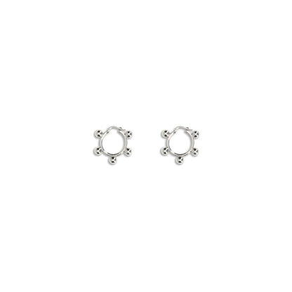 Jil Sander Silver Brass Earrings with hoop design, antioxidant finish, and engraved logo for AW25 season.
