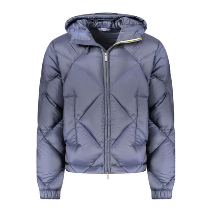 K-WAY Blue Polyester Men Jacket with hood and zip front, showcasing modern design and functionality.