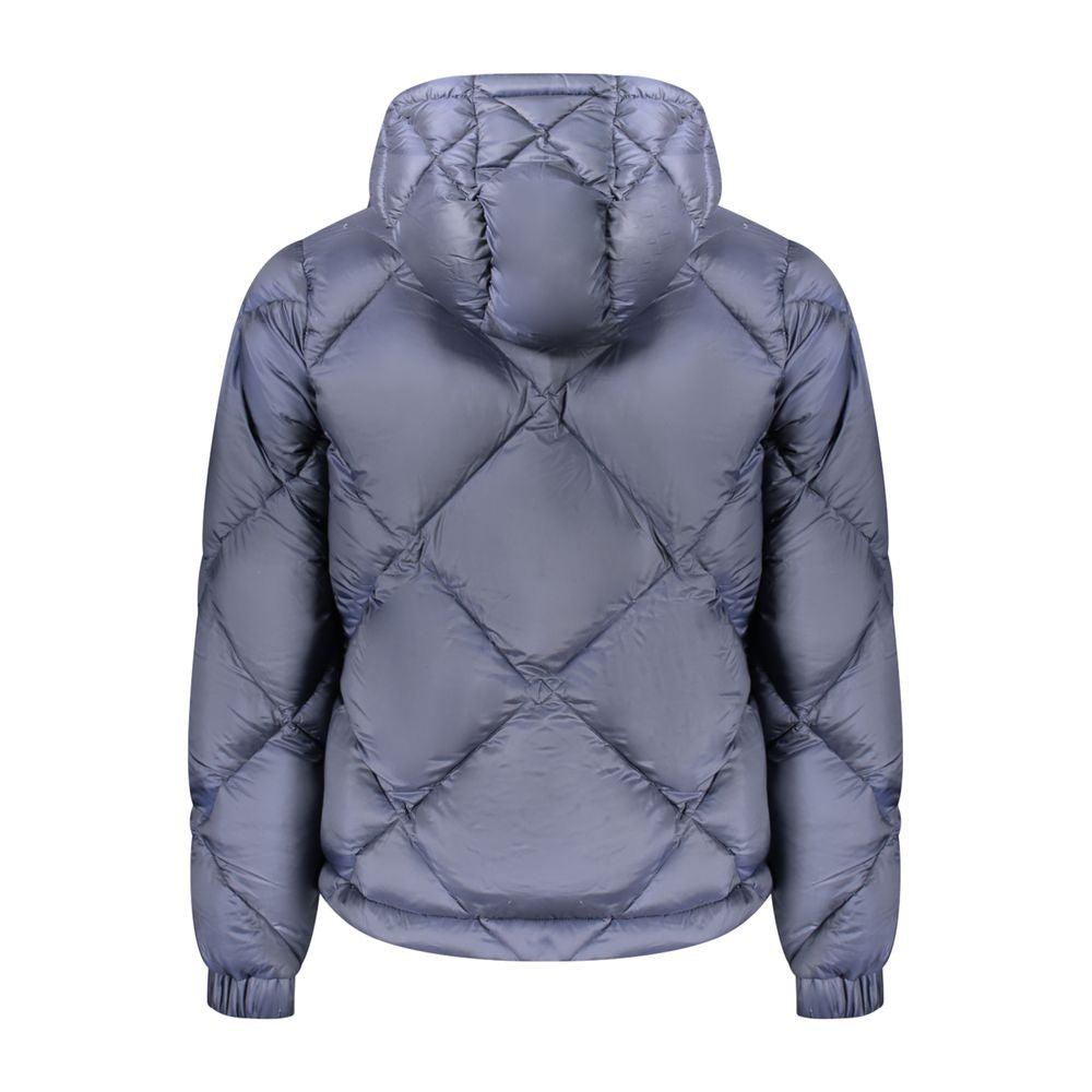 K-WAY Blue Polyester Men Jacket with hood, showcasing back view with quilted design.