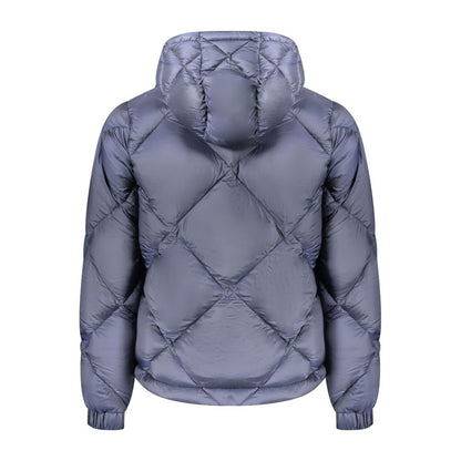 K-WAY Blue Polyester Men Jacket with hood, showcasing back view with quilted design.