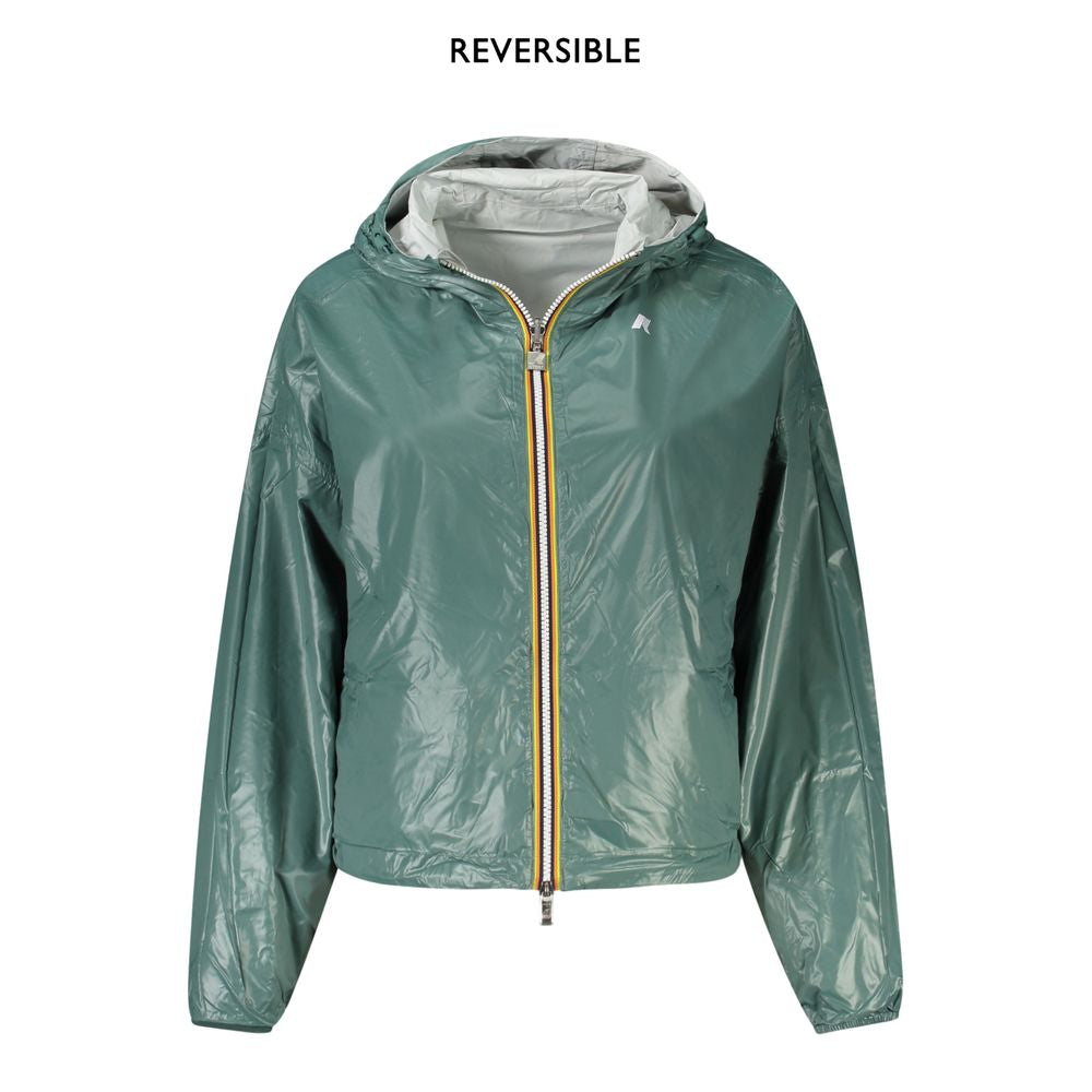 K-WAY Gray Nylon Women Jacket in reversible design, showcasing stylish waterproof nylon with a protective hood and contrasting details.