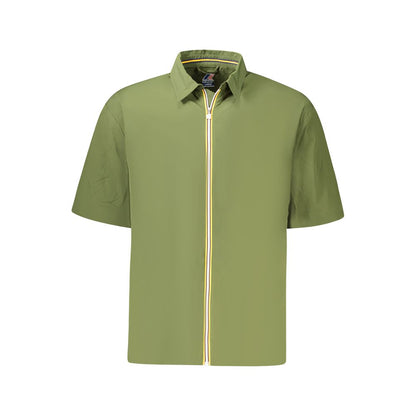 K-WAY Green Polyamide Men Jacket with short sleeves and zip closure, ideal for fashion-forward style in unpredictable weather.