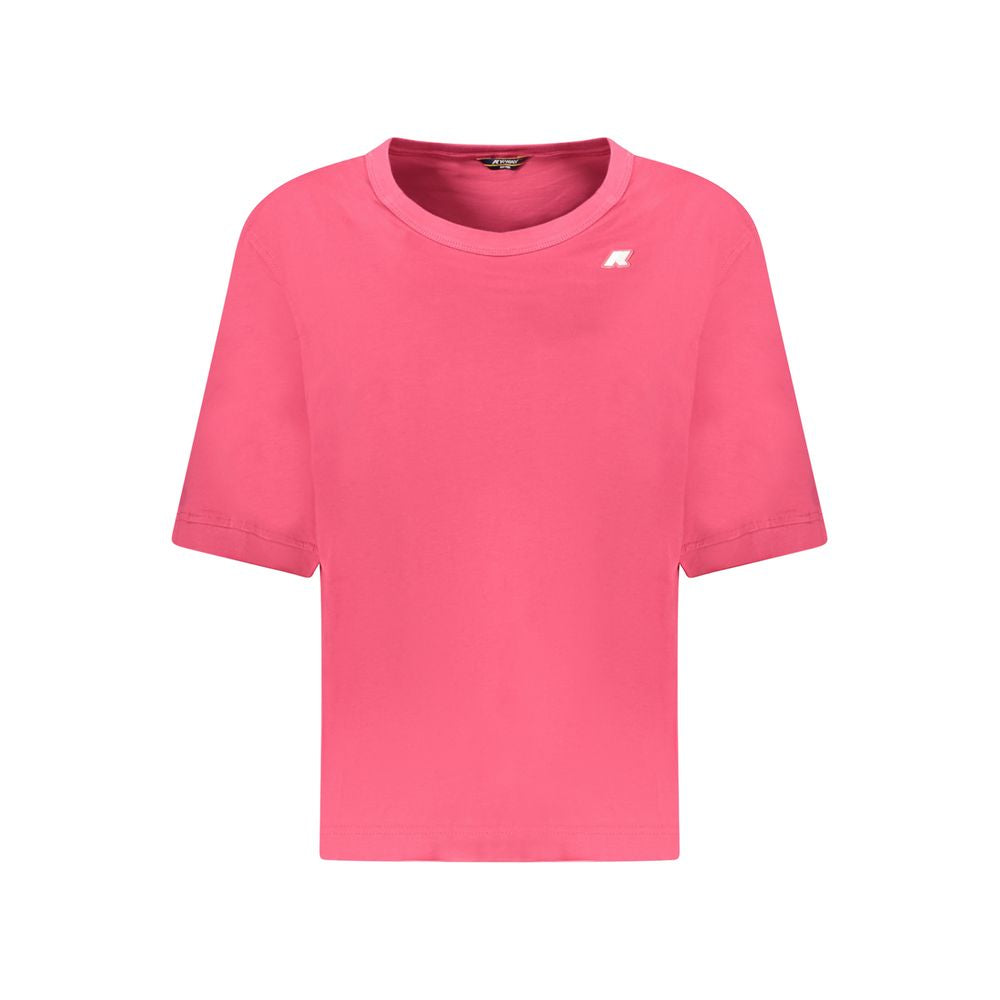 K-WAY Pink Cotton Tops & T-Shirt with wide neck and logo, short sleeve design.